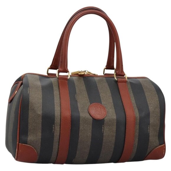 FENDI Pecan Canvas Boston Bag Black Brown Auth